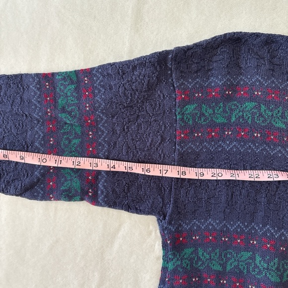 Vintage Chelsea Gardens Floral Navy Purple Teal Sweater Women's Large - Picture 5 of 6